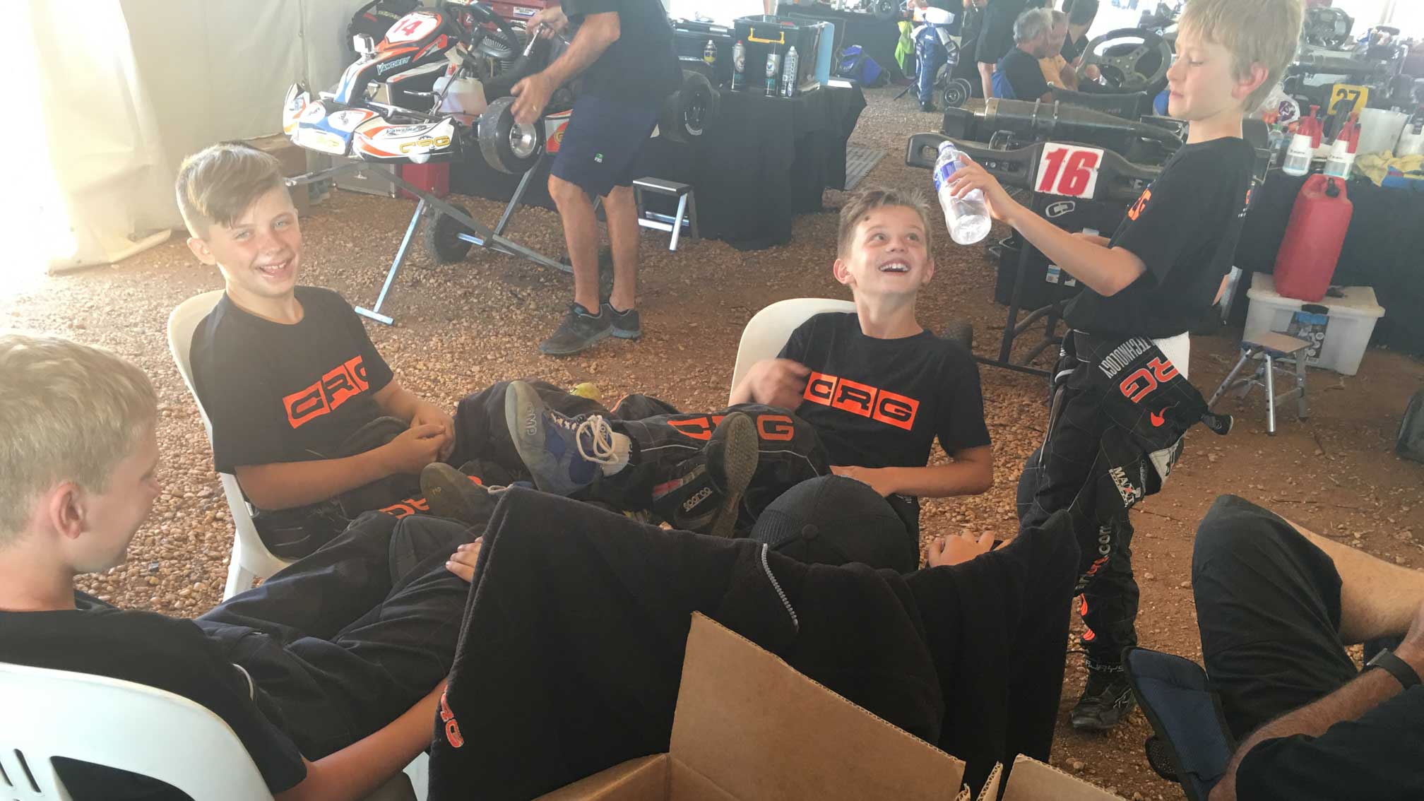The CRG boys relaxing between races