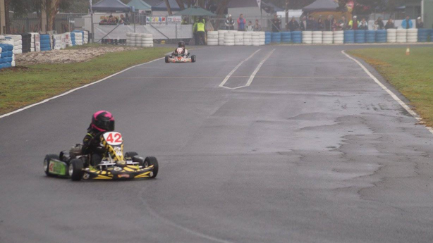 Annalise in better times - With her kart the right way up round that corner...